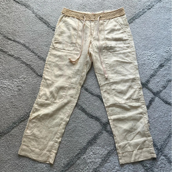 Anthropologie HEI HEI linen pants convertible yellow embroidered waist 29 - Picture 1 of 10